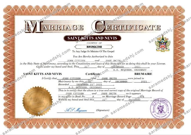 Saint Kitts and Nevis marriage certificate Word and PDF template